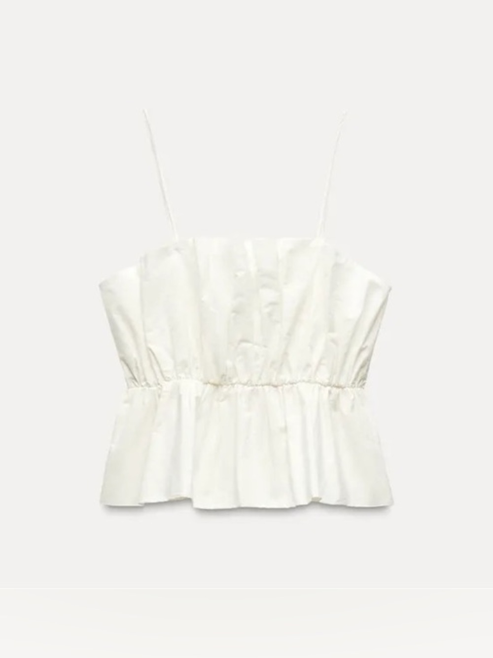 NWOT ZARA White Linen Blend Women's Gathered Ruched Peplum Camisole Top Size L